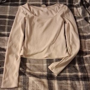 No Boundaries Cream Long Sleeve Women's Top (Tiny Brown Dot On Left Back Sleeve)
